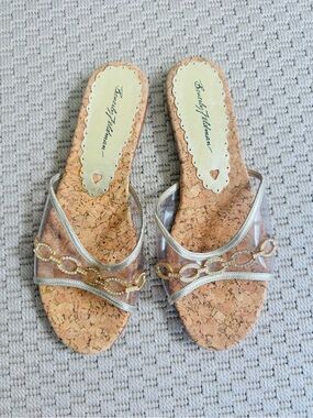 Beverly Feldman Gold  Cork-Effect Slip-On Sandals NEW